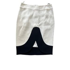 Tom Ford Sculptural Pencil Skirt Ivory Black Contrast Hem Size 42 Italy